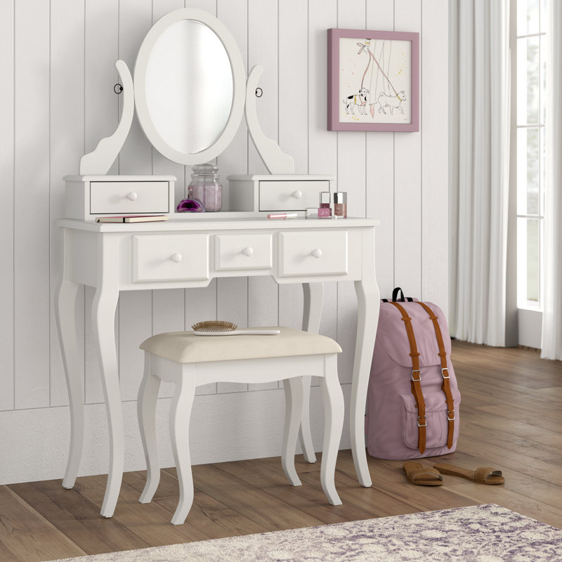 Beachcrest Home Zeke Wood Makeup Vanity Set with Mirror & Reviews Wayfair